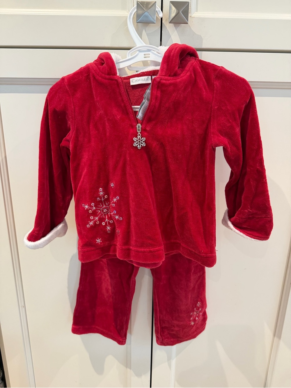 Camilla 18m Red Fleece Snowflake tracksuit